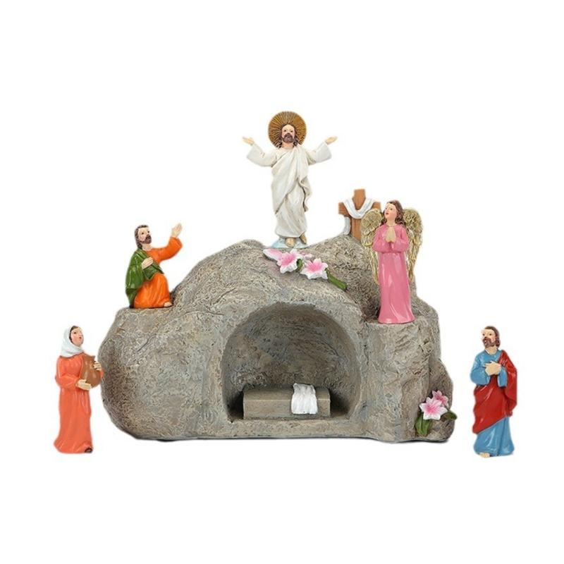 

LED Lighted Resurrection Scene Figurine Set for Easters Decors Religious Figures for Home and Fireplaces Holiday Display 1