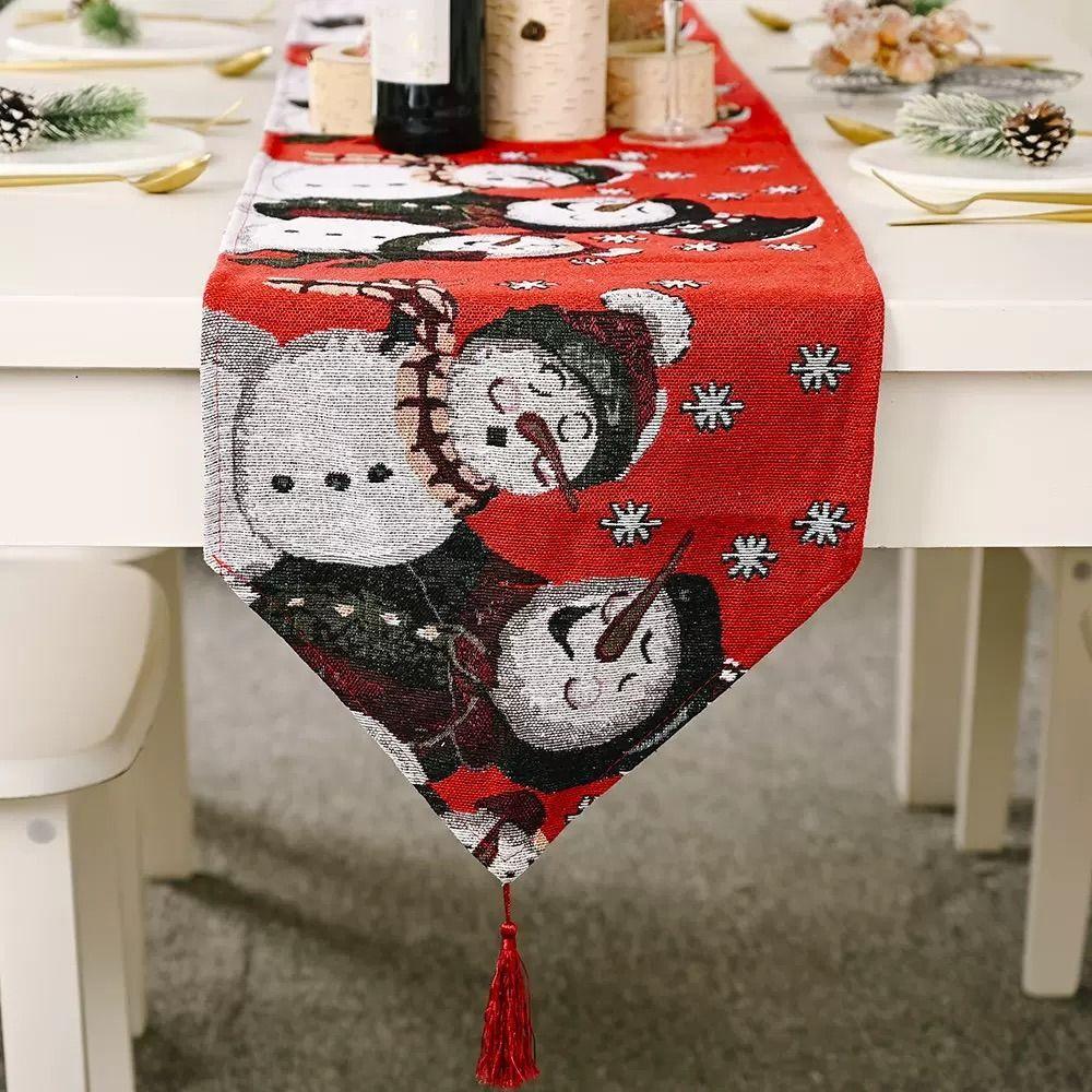 Tassel Christmas Table Runner Long Xmas Desktop Decoration Snowman Tablecloth  Table Decoration