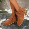 Women's Chunky Single Boots Autumn New Round Head Suede Hollow Breathable Non-slip Short Boots