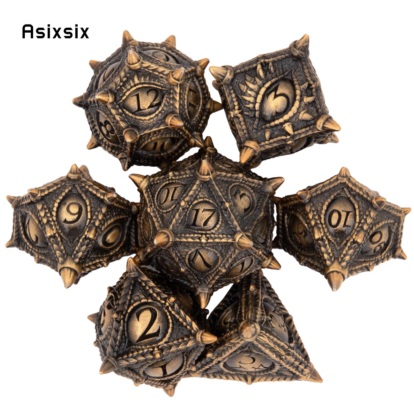 7 Pcs Yellow Black Dragon Eyes Metal Dice Solid Metal Polyhedral Dice Set Suitable for Role-Playing RPG Board Game Card Game