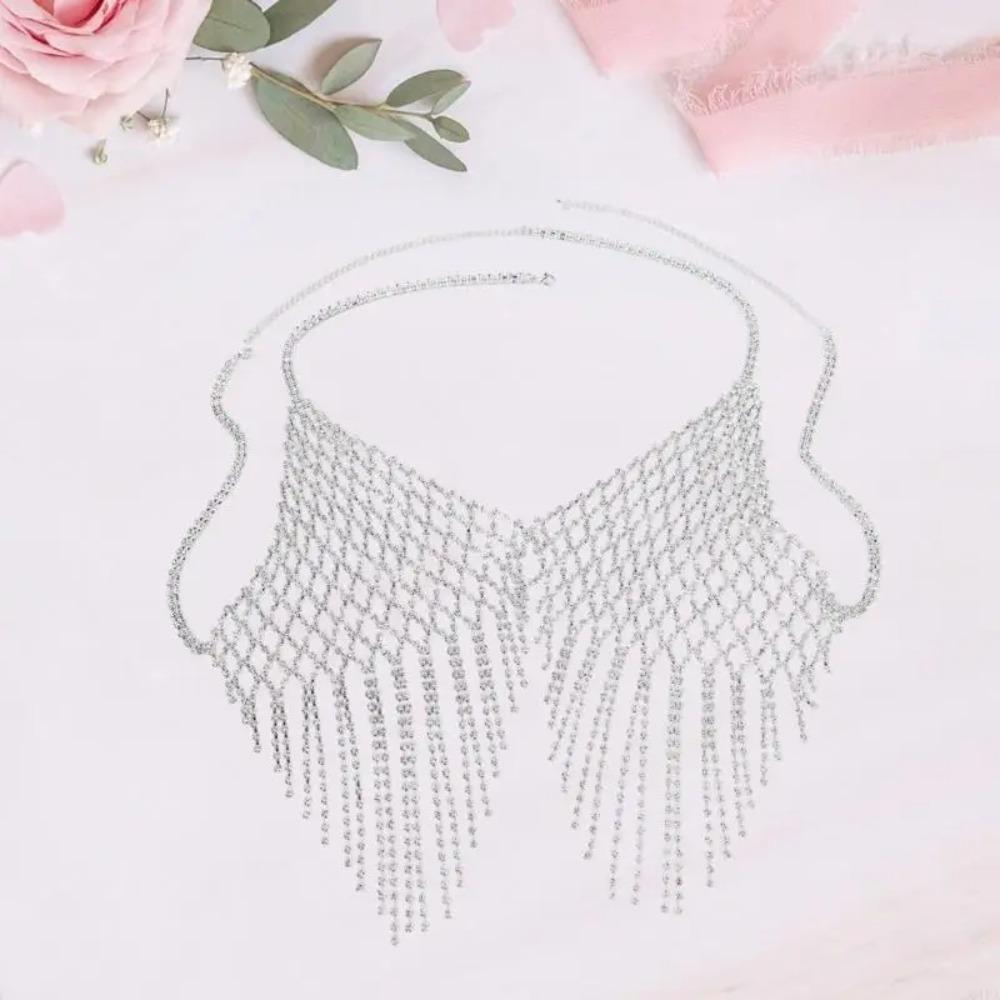 Fashion Rhinestone Chest Chain Sparkling Body Chain Jewelry Tassel Bra Chain for Crop Top Beach
