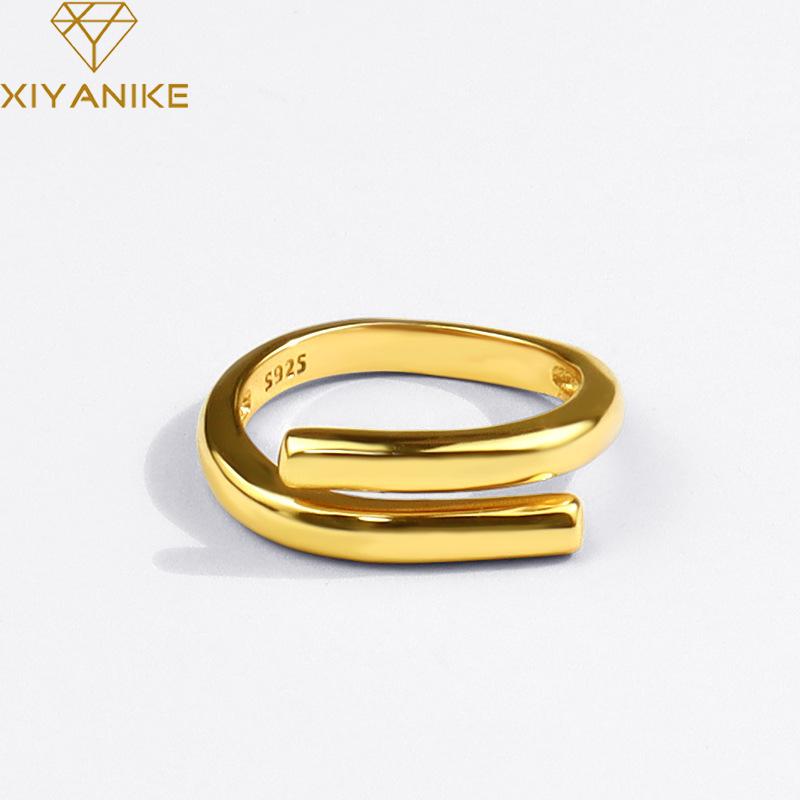 XIYANIKE Silver Color Double Layer Geometric Ring Female Charm Fashion Simple Opening Light Luxury Handmade Jewelry Gift