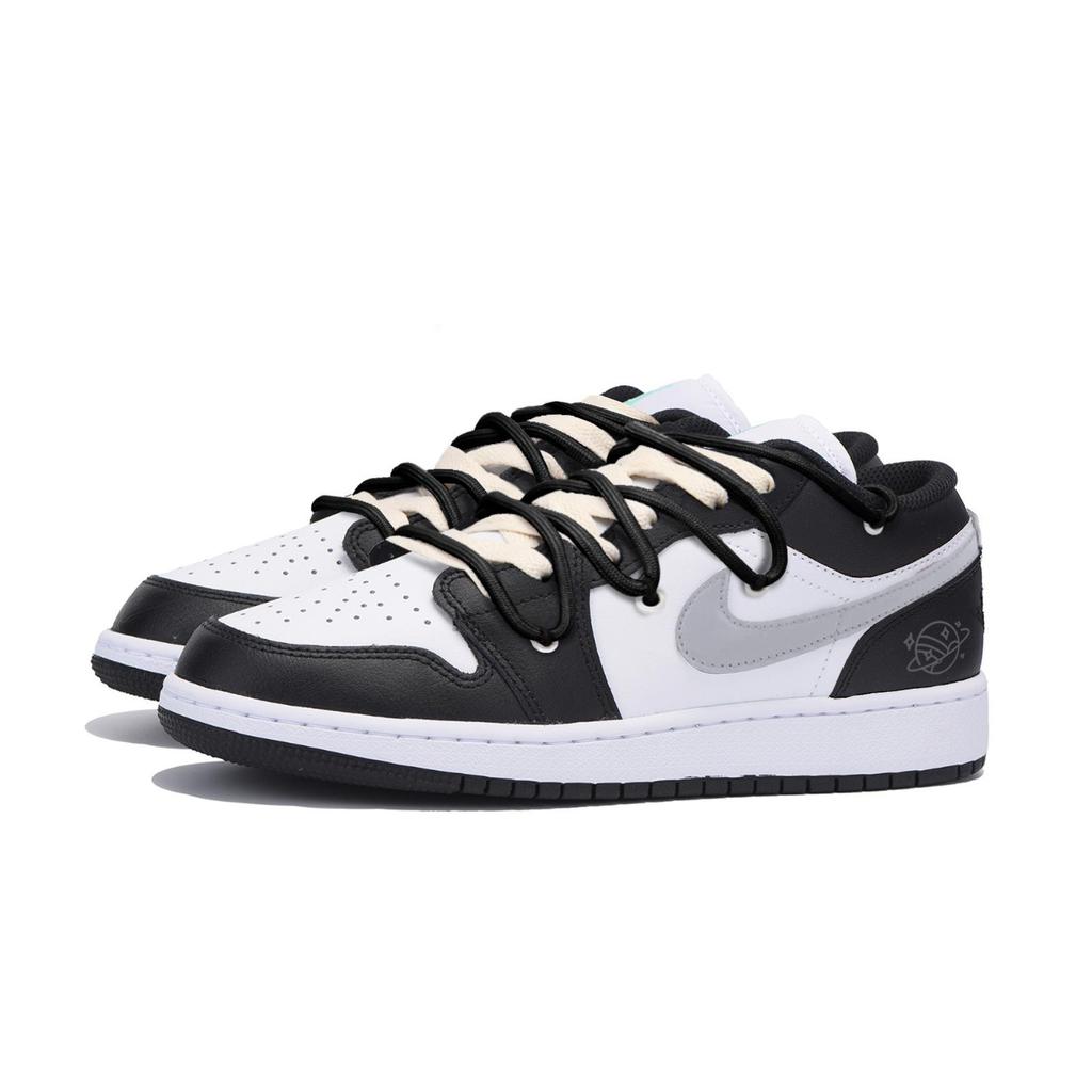 Jordan Air Jordan 1 Abrasion Resistant Slip Resistant Low top Vintage Basketball Shoes Men's Black White Gray 553558-131(Team85-S-BOX-A)