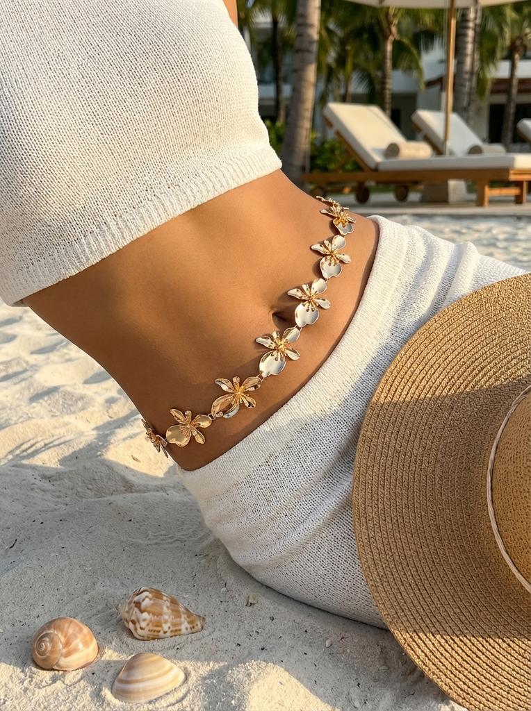 Metallic Butterfly Flower Waist Chain Women Sexy Bikini Belly Body Chain Summer Beach Vacation Jewelry Gifts