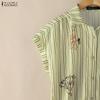 ZANZEA Women Casual Turn Down Collar Loose Short Sleeve Stripe Blouse