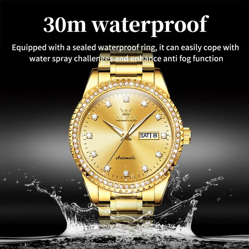 OLEVS Men's Watch Luxury Brand Diamond Automatic Mechanical Watch Stainless Steel Waterproof Calendar Business Men's Watch