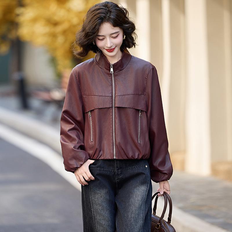 

Модная одежда и пальто Женская весенне-осенняя новинка с чувством дизайна Маленькая короткая свободная повседневная кожаная куртка тренд XL