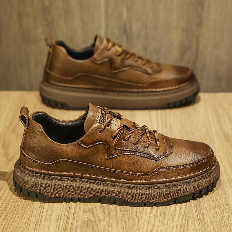 Men's shoes spring new trendy brand high-end brown men's board shoes casual shoes men's trend versatile platform leather shoes