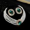 Catena da collo con borchie orecchini a lobo geometrici esagerati con diamanti completi set collana multipla con perle imitation e cristallo grande da sposa donna