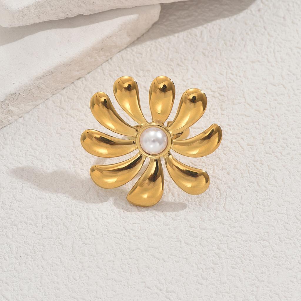 New Style Women's Ring Personalized Opening Inlaid Pearl Design Flower Ring Versatile Index Finger Ring