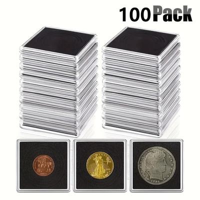 100 stuks Verstelbare Muntverzameldoos met Spons Acryl Munt Houder Clip Standaard 5 Maten Munten Zilvergrijs Dollars Beschermende Hoesjes