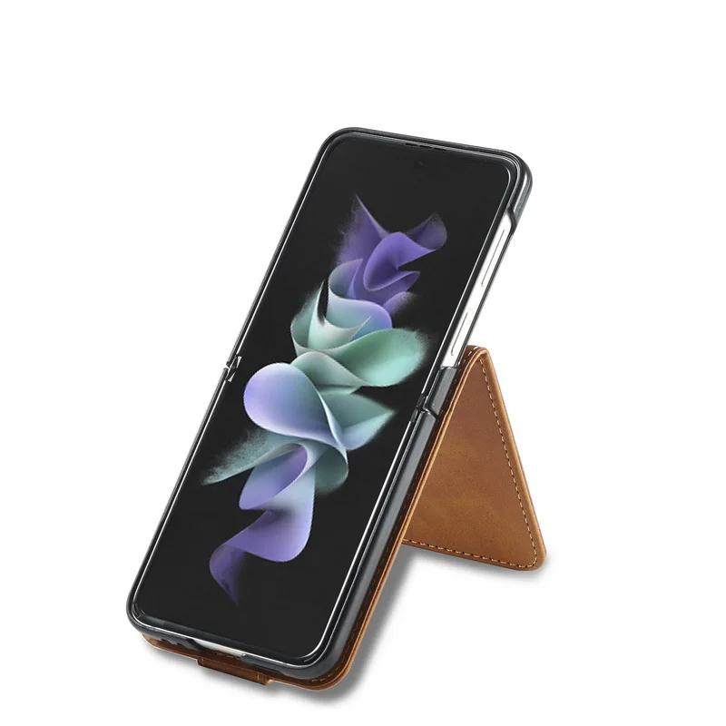 Calf Pattern Leather Case for Samsung Galaxy Z Flip 7 FE 6 5 4 5G Flip6 Cards Slot Wallet Flip4 Stand Skin Ultra Thin Cover