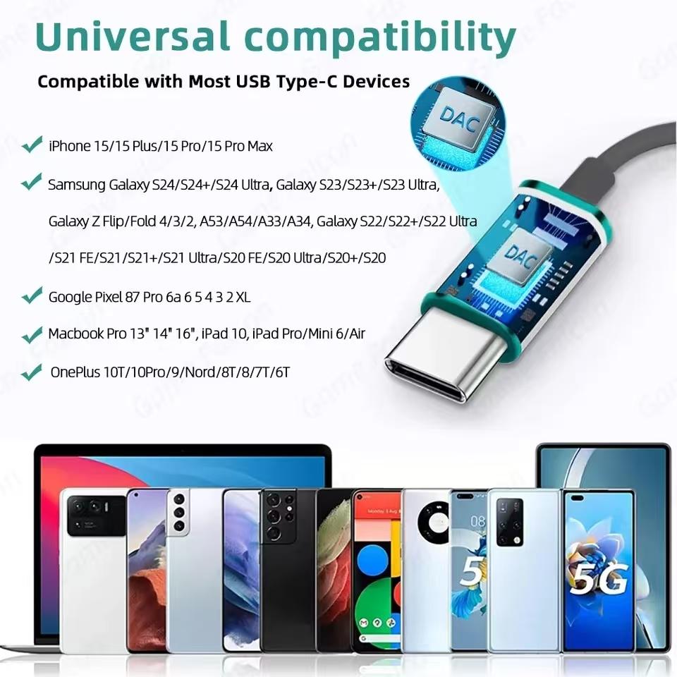 Heavy Bass Type C 3.5mm HIFI Stereo Wired Earphones In-ear Headphones with Mic Earbuds Noise Reduction Gamer Headset for Samsung