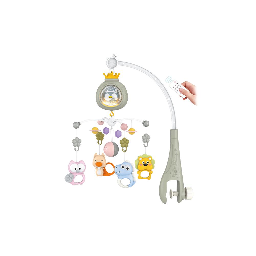 Baby Crib Mobile Multifunctional Projector Musical Rotating Bed Bell Toy for Newborns Soothing Grey