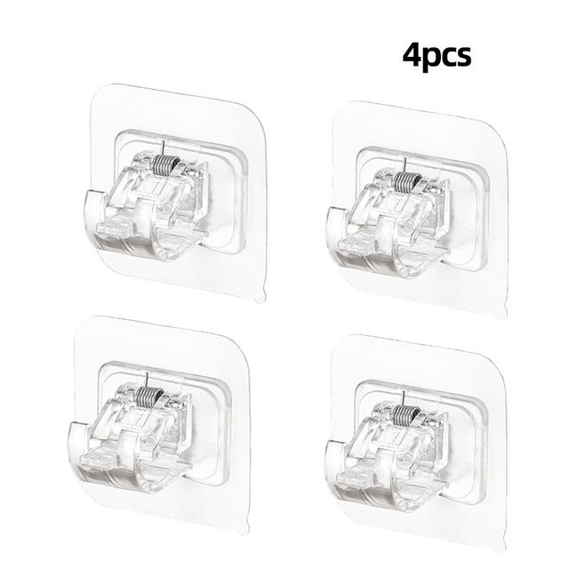 

2 шт., регулируемый держатель для карнизов без гвоздей, зажимные крючки, держатели кронштейнов для стержней, клейкая настенная штора с фиксированным зажимом, крючок для подвесной стойки 4pcs чистый