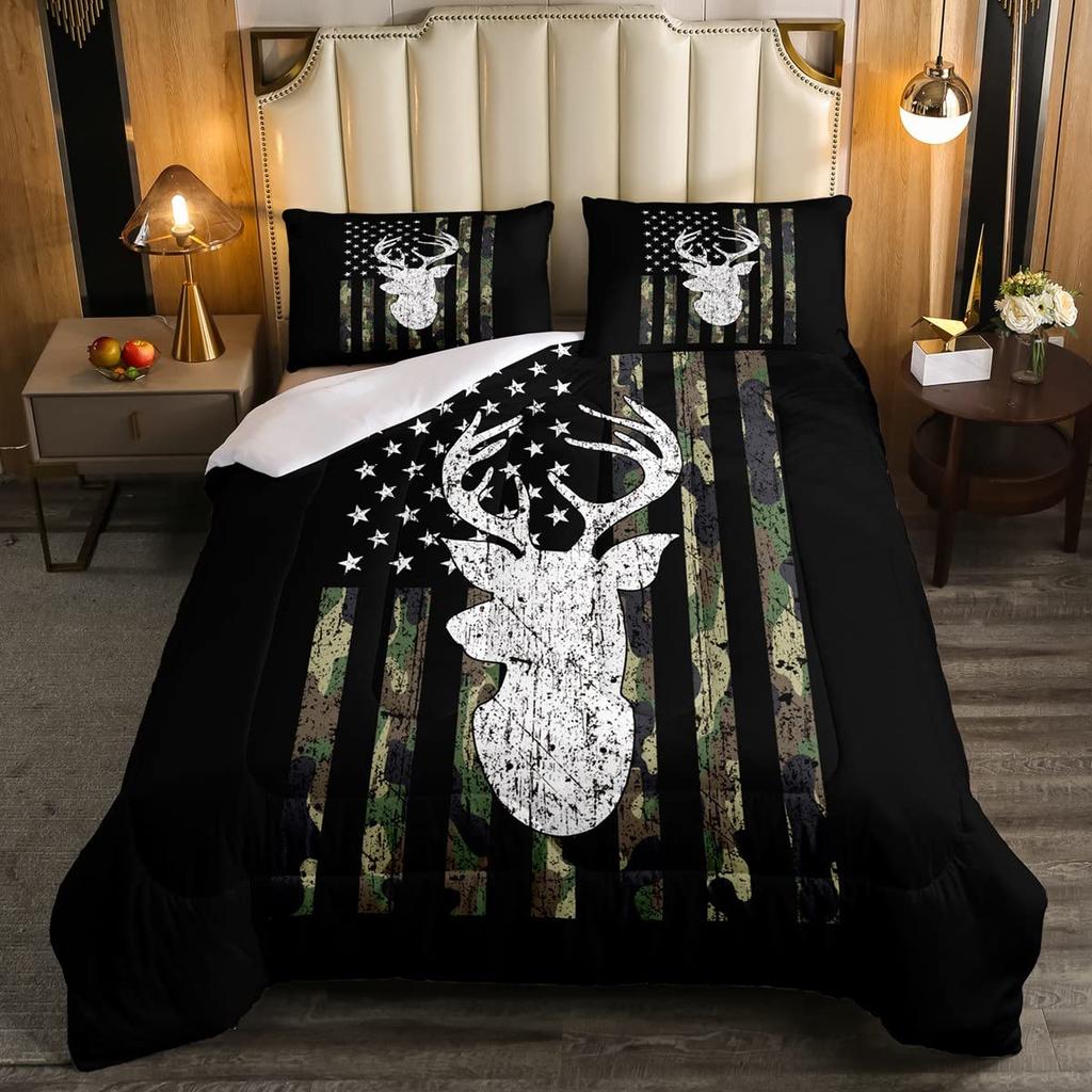 Wild Deer Comforter Sets For Kids Teens,American Flag Camo Bedding Sets Full Size Comforter Sets With 1 Comforter 2 Pillowcase