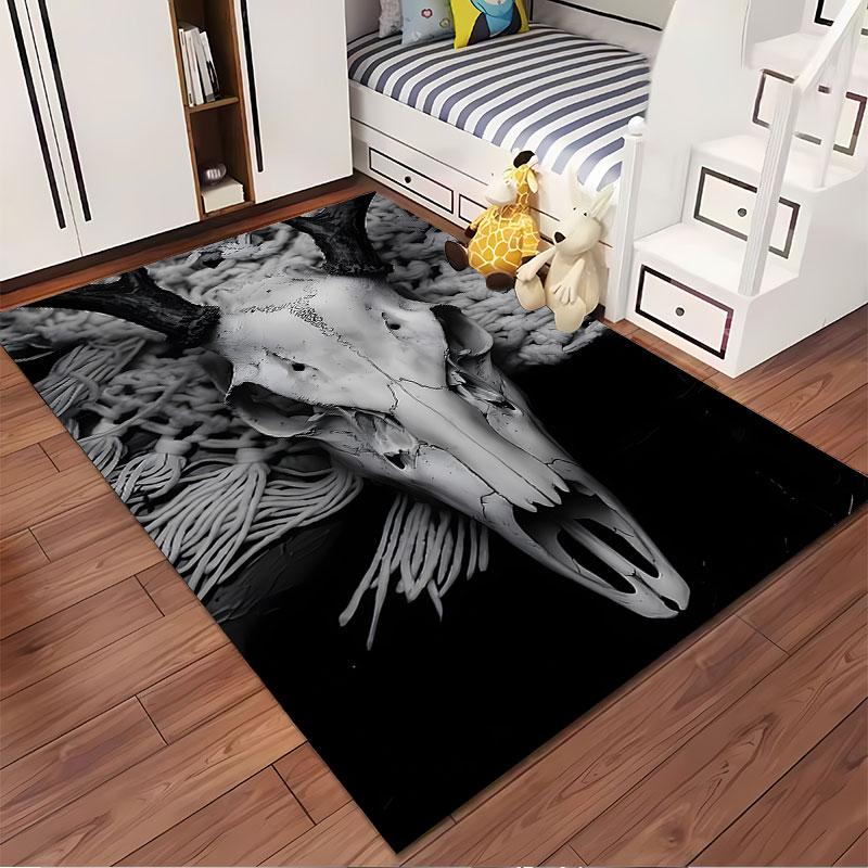 Deer Skull with Antlers Design suitable as a non-slip mat for the living room or bedroom sofa