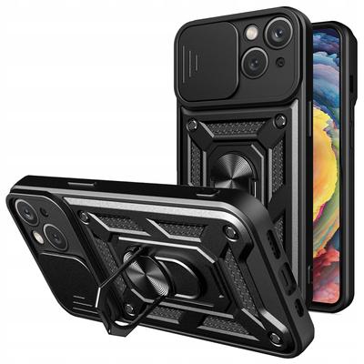Hybrid Armor Camshield Case for iPhone 14 Plus Armored Cover with Camera Shield Black