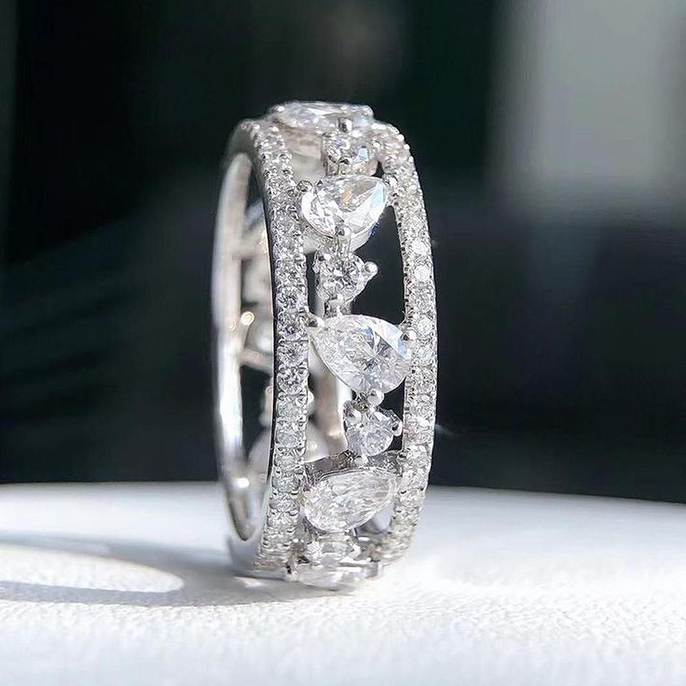 Luxusní stříbrné prsteny slibu pro ženy Bling Bling Kubická zirkonie Módní dámský prsten na prst Párty Všestranné šperky