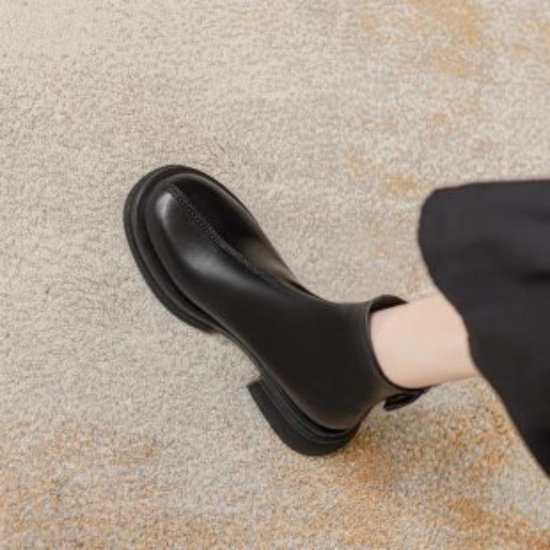 

Elastic Shoes, Slim Boots, New Soft Leather Boots, Thick-soled Retro Ankle Boots, Women s Shoes 34 чорний