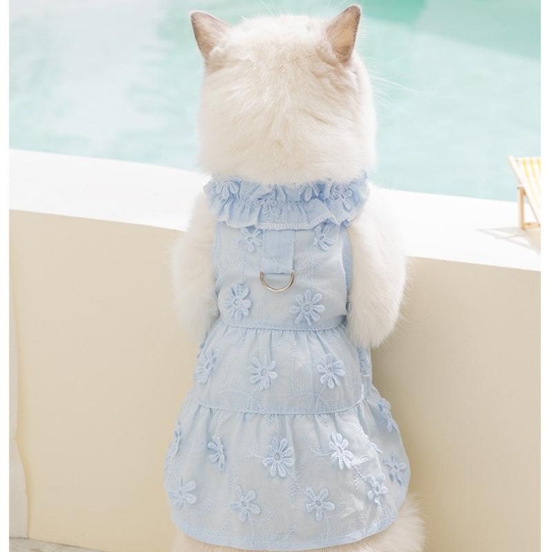 Spring and summer thin daisy skirt lace collar cat and dog clothing two-legged casual wear