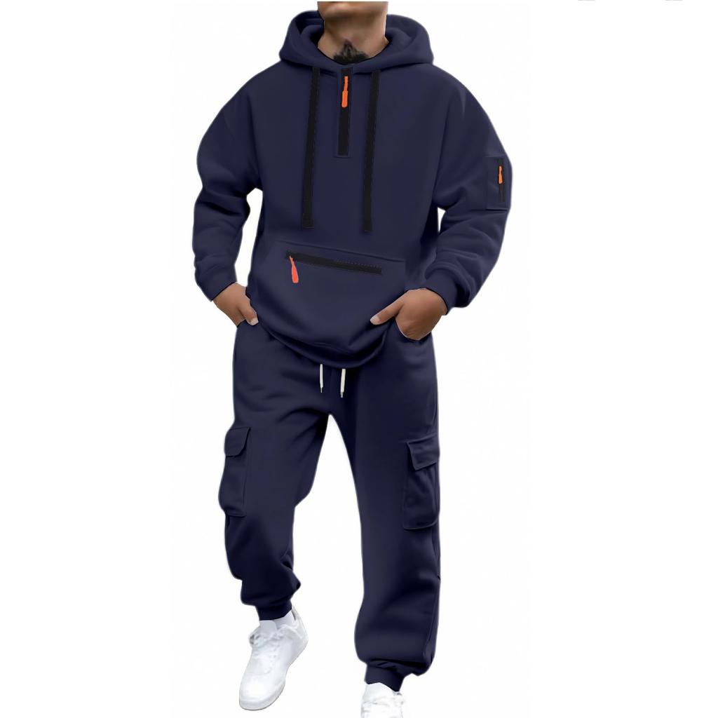 Set da 2 pezzi da uomo: Felpa alla moda e Pantaloni jogger cargo per outfit casual streetwear