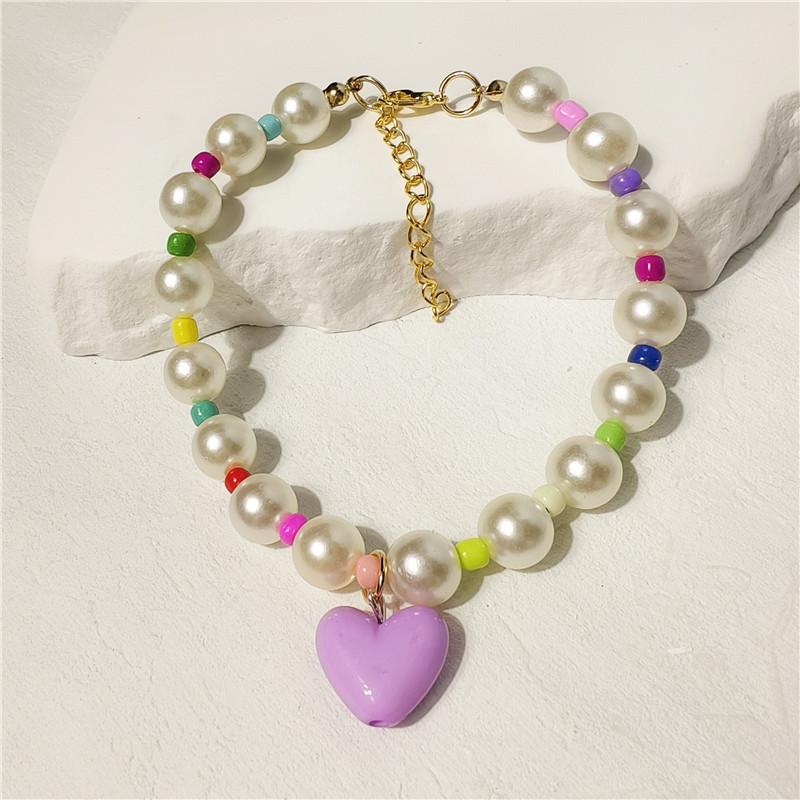 Summer Dopamine Love Pet Necklace Cat Colorful Pearl Collar Dog Cute Necklace Ornament