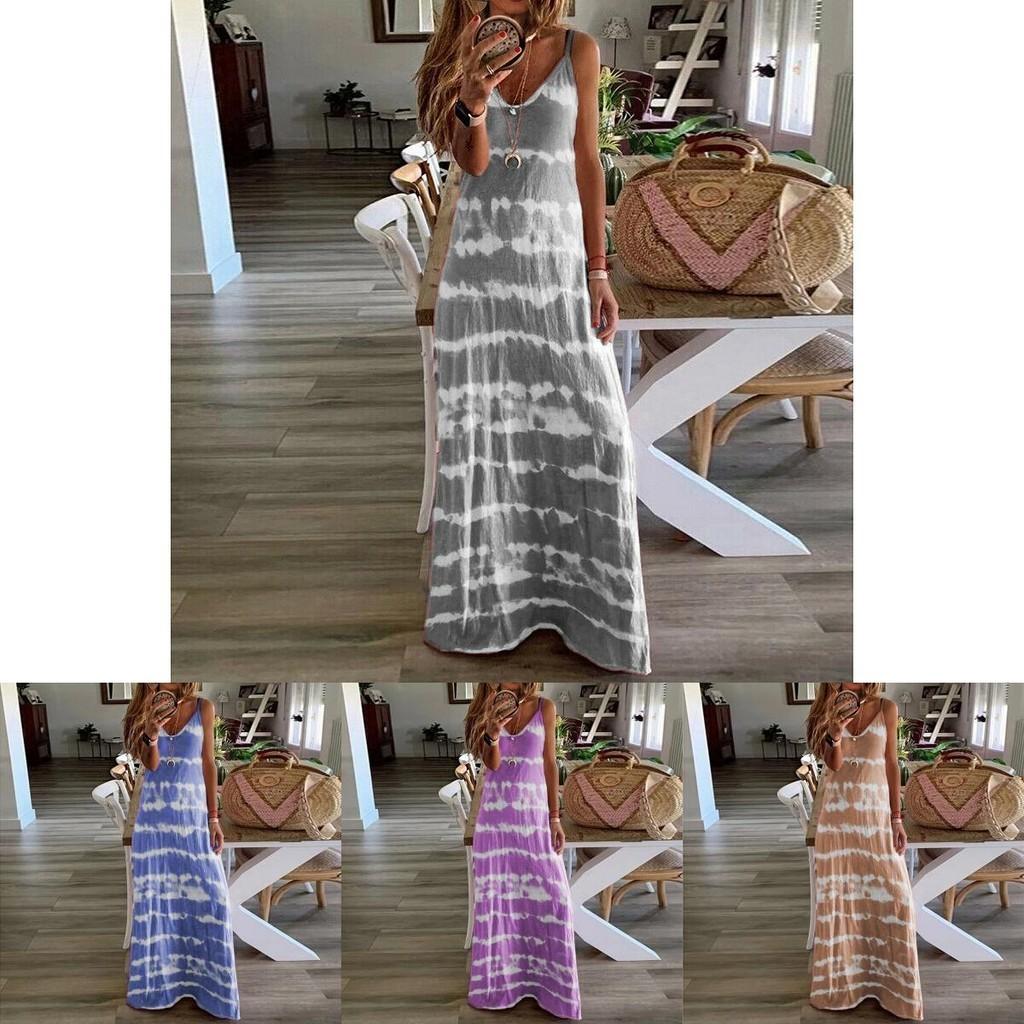 Abito Lungo Maxi Estivo Casual da Donna con Stampa alla Moda per Uscite in Spiaggia