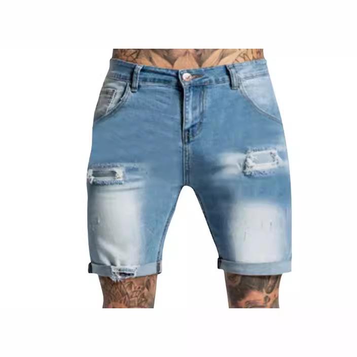 Cross-Border Elastic Ripped Jeans