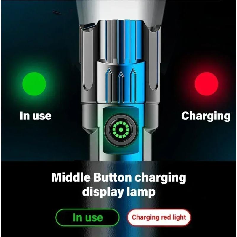 High Power LED Flashlight USB Rechargeable Tactical Zoom Flashlight Built in Battery High Power Outdoor Camping Lighting Tool