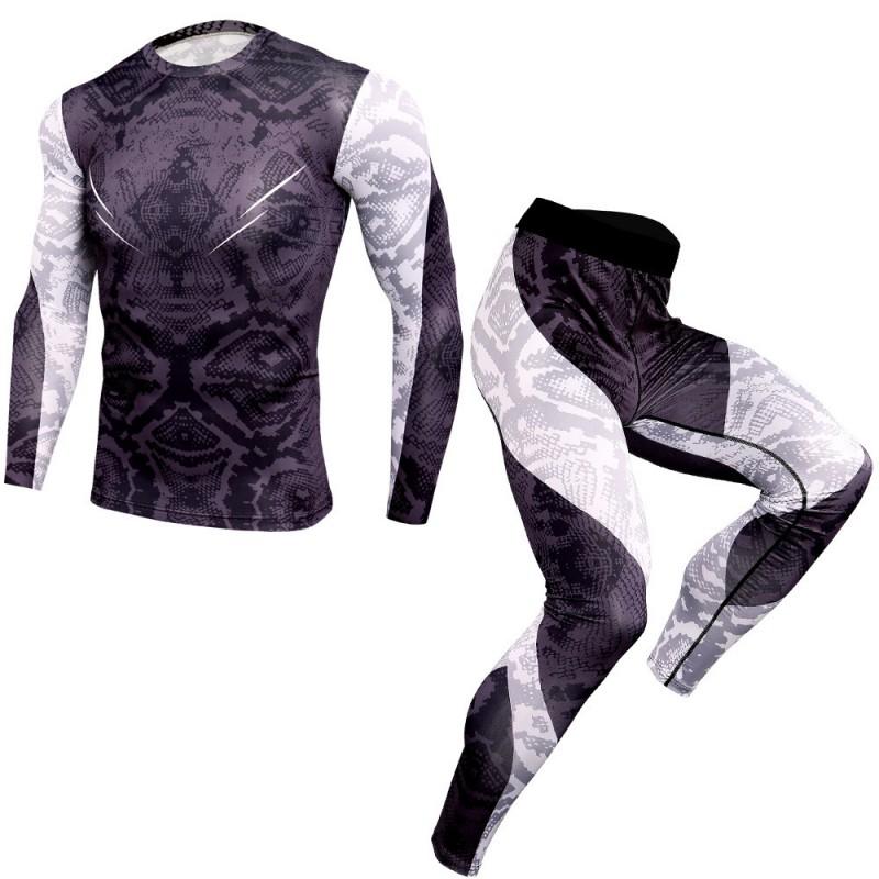 Mens Quick-Dry Athletic Set: Compression Running Pants Long-Sleeve Tee Gym Basketball Outdoor Fitness
