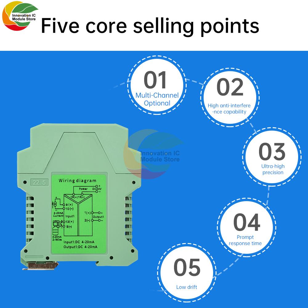 DC 24V Signal Isolator 1 In 1 Out/1 In 2 Out/2 In 2 Out Isolator Distribution Signal Separator Barrier Distribution Module