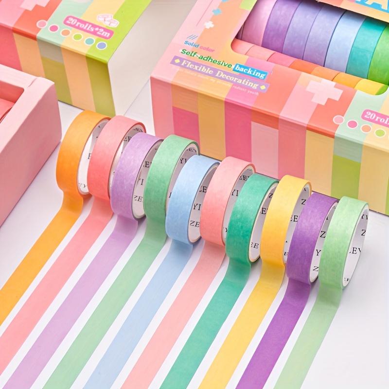 20-Roll Macaron Solid Color Washi Tape Set, Easy Stick & Tear Decorative Tape for Scrapbooking & Journaling