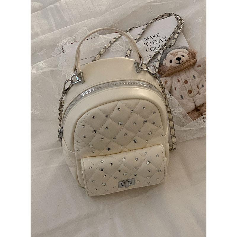 

Рюкзак Xiaoxiangfeng женский 2025 новый модный ромбовидная сумка-цепочка универсальный дорожный маленький рюкзак белый