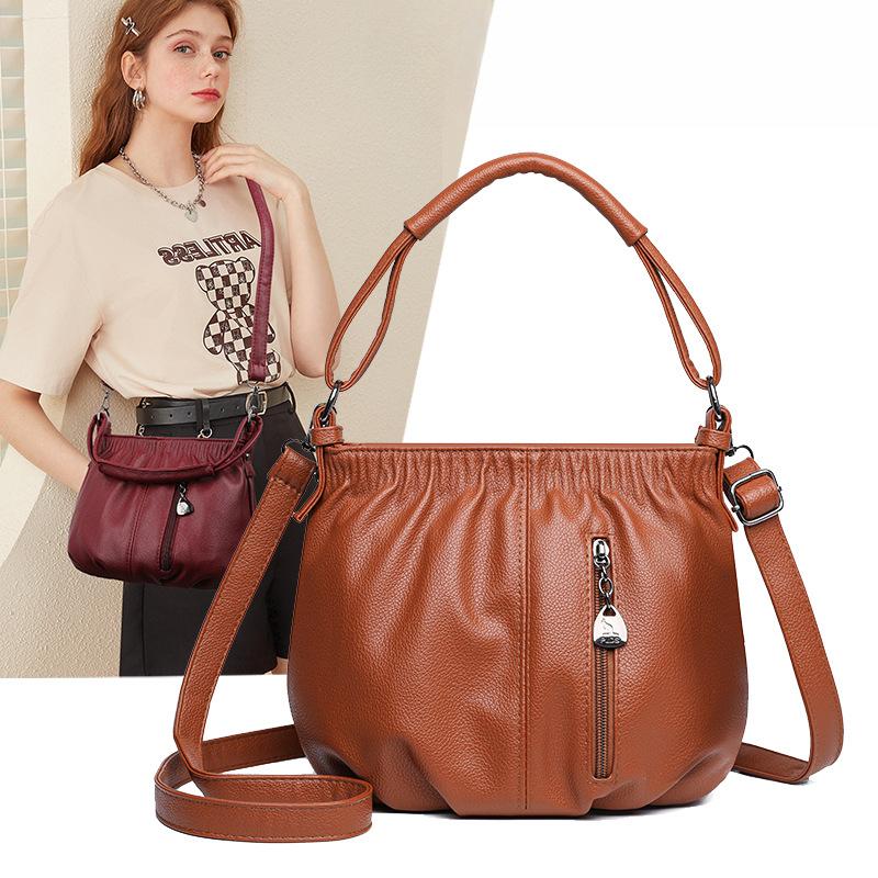 Fashionable Handbag Ladies' Bag Bucket Bag Underarm Bag Casual Soft Leather Feel Crossbody Bag for Middle-aged Women