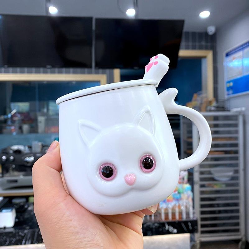 

Милая кружка в японском стиле с кошкой, чашка для воды, креативная керамическая с крышкой и ложкой, для пары, для офиса, для дома, подарок на день рождения для девушки 360ml