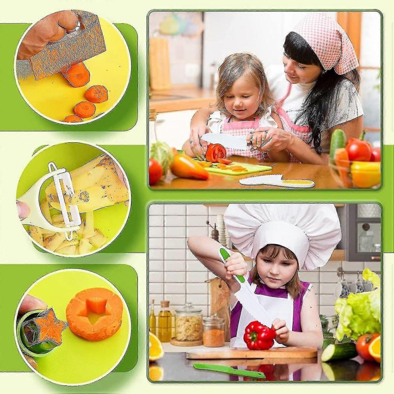 Toddler Kitchen Utensil Set - Toddler Safe Kitchen Knife Set For Real-life Cooking With Toddler Safe Plastic Knives - Kids Cutting Board