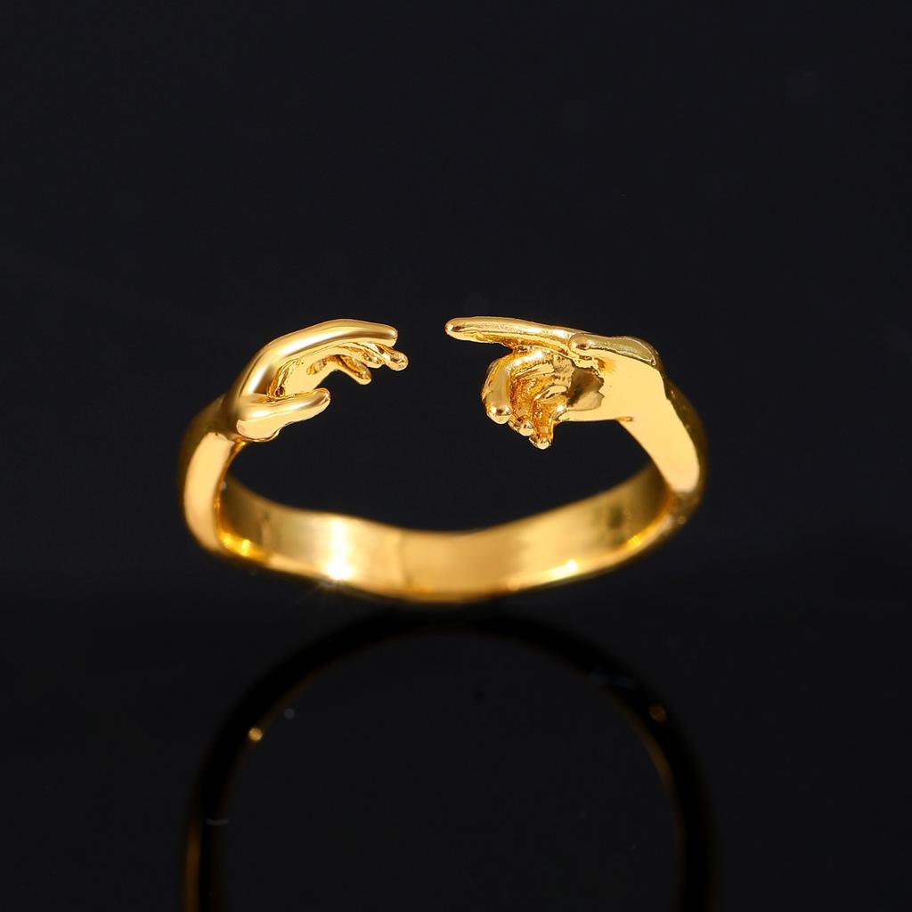 Creative Two Hands Shape Open Adjustable Ring Minimalist Unique Statement Finger Ornament for Women Daily Fashion Matching Jewelry