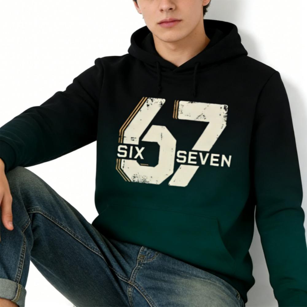 Spring Europe and America Fashion 67 Gradient Print Hoodies Men Women Long Sleeve Pullover Casual Hoodies Sweatshirt Clothing