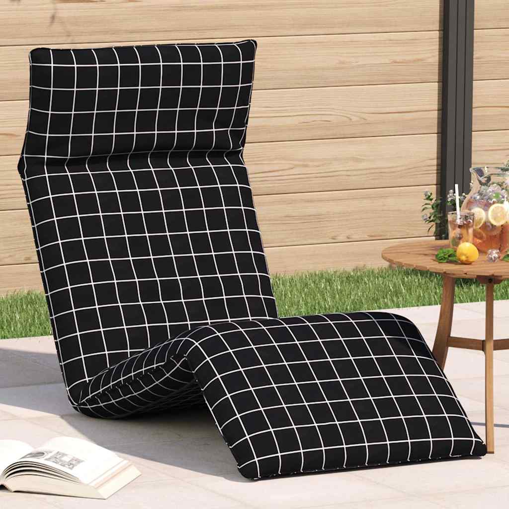 Folding Sun Lounger Black Checkered Pattern 175 x 54 x 8.5 cm