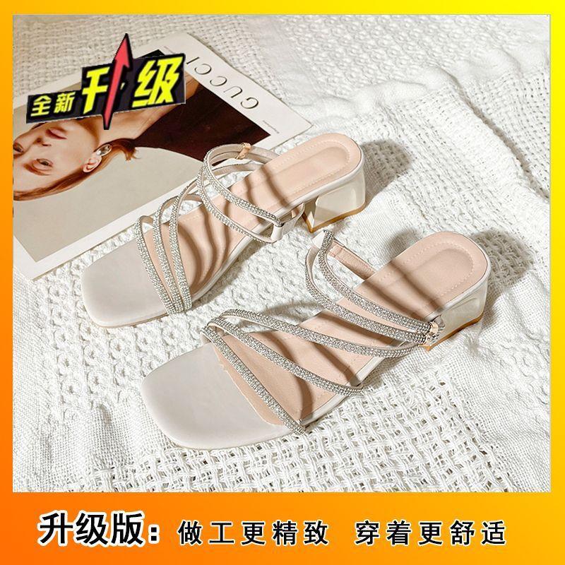 Fashion two-wear thick-heeled high-heeled shoes for women, versatile and simple commuter sandals 2025 summer and autumn new Korean version of rhine