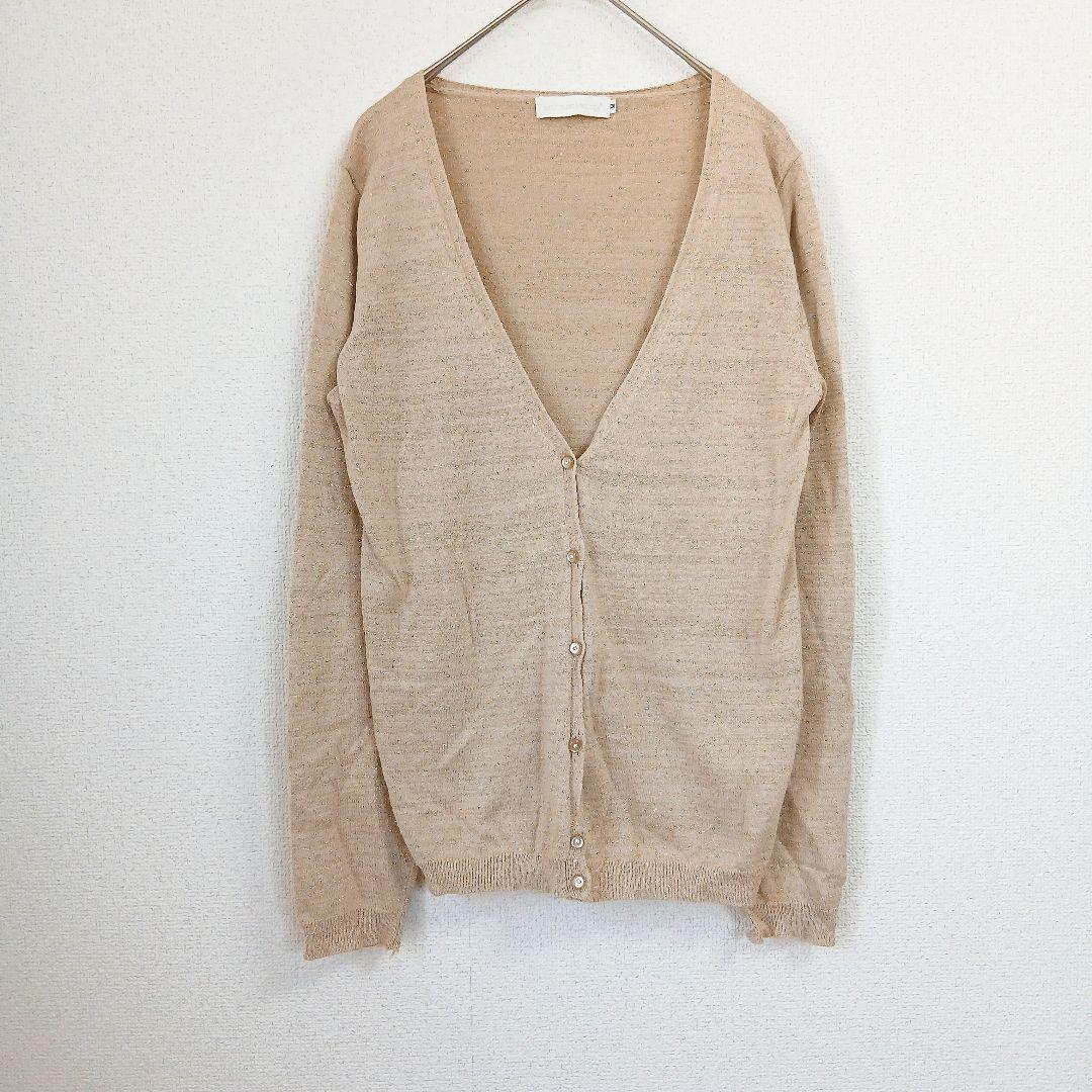 earth music&ecology lame knit cardigan beige M