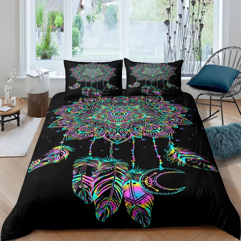 Bohemian Dream Beding Set King Quen Sized Dimensions Colorful Catcher Soft Duvet Cover Set Purple Dark Blue 2/3pcs Polyester Comfortable Quilt Cover