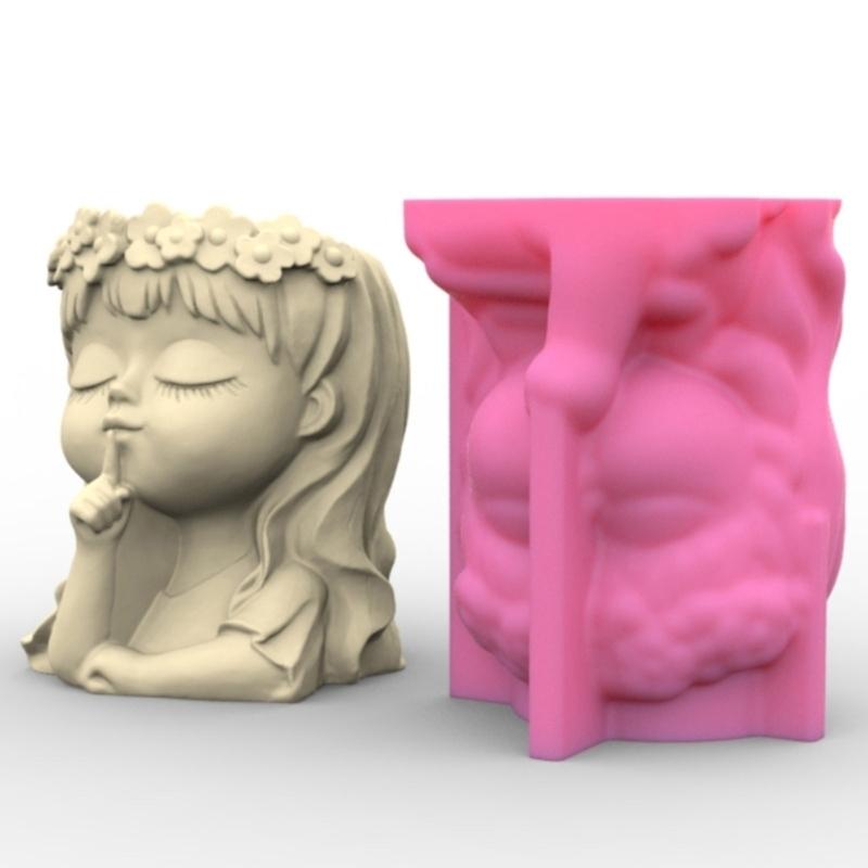 Cute Wreath Girls Pen Holder Concrete Mold Flower Pot Silicone Mold DIY Crafts Ornament Tool DIY Succulent Planter Mold