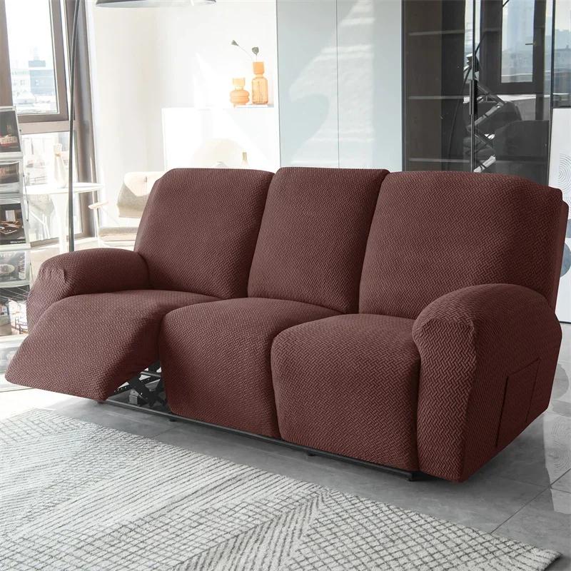 1/2/3 Seater Recliner Sofa Cover Jacquard Solid Color Stretch Couch Coushion Solid Color Sofa Slipcover for Living Room Home