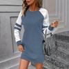 Women's Loose Comfortable Casual Fashionable Contrasting Color Round Neck Long Sleeved Sweatshirt Dress