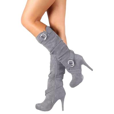 Damenstiefel mit Stilettoabsatz in großen Größen – wasserdichtes Plateau, Stretch, langes Rohr, Herbst/Winter-Kollektion 2020.