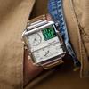 Mark Fairwhale Men's Geometric Retro Square Watch with Genuine Leather and Alloy