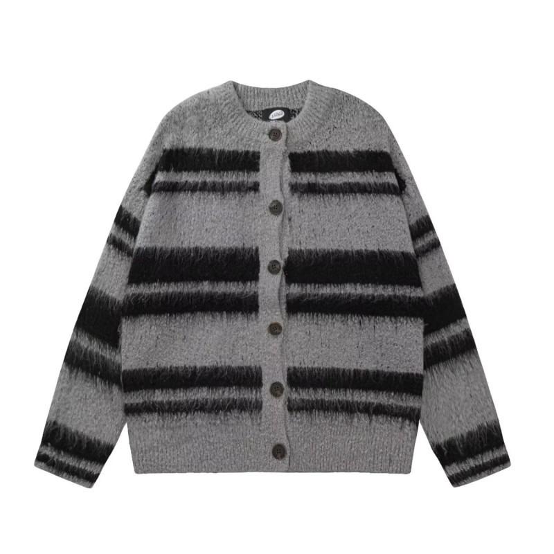 Unisex Oversized Knit Cardigan Sweater Striped Casual Long Sleeve Fall Outerwear Teens