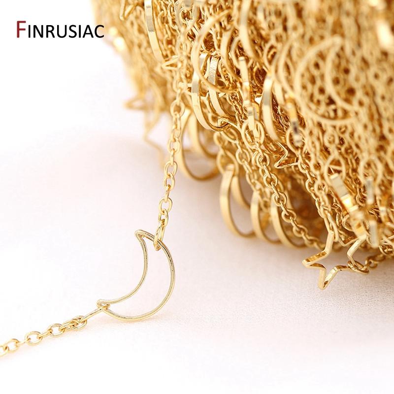 Korean DIY Chain Accessories Copper Metal 14K Gold Plated Star and Moon Chain Jewelry Making Material